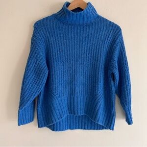 Maeve Anthropologie Blue Crop Ribbed Bell Sleeve Turtleneck Sweater XX Small